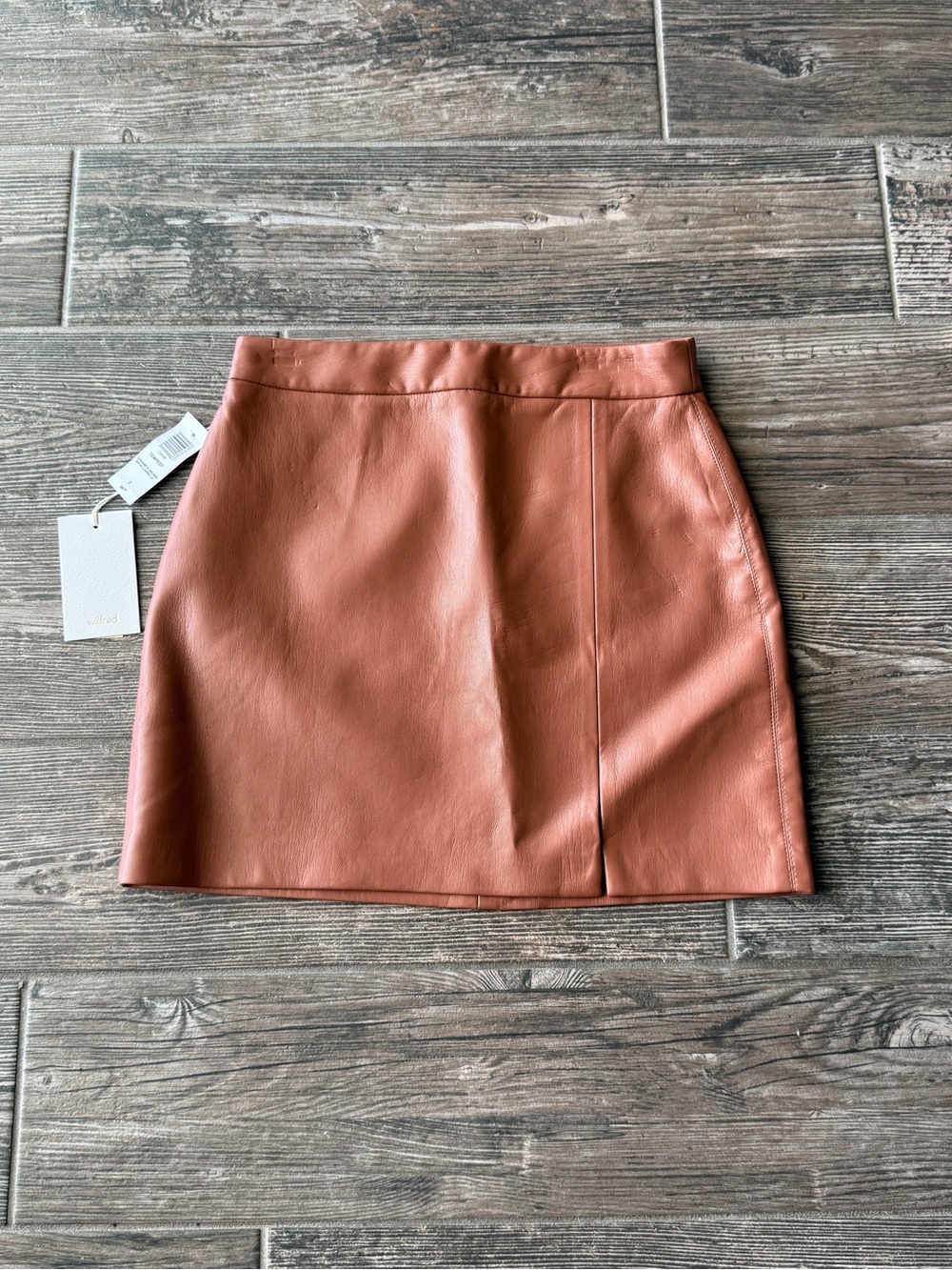 Aritzia Wilfred Tempest Brown Leather Mini Skirt with Slit